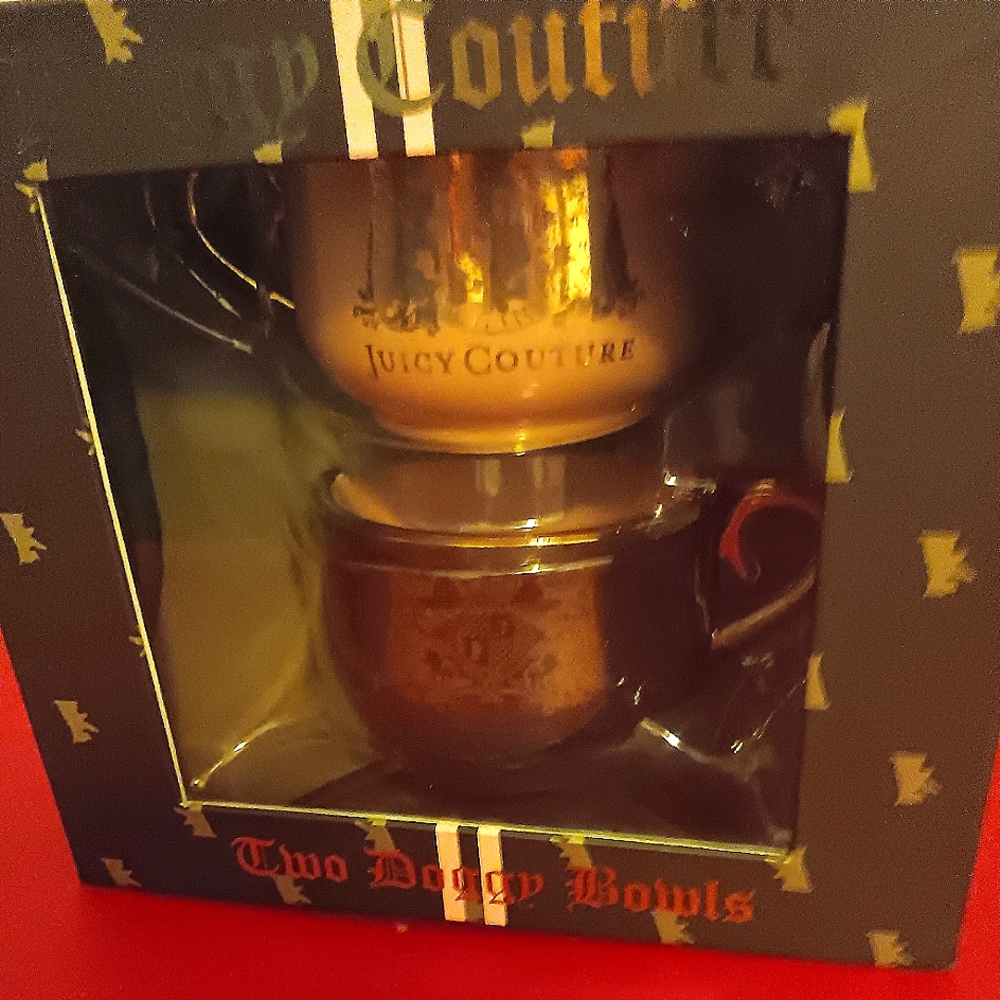 Retired and Rare Juicy Couture dog tea cup bowls,beautiful!